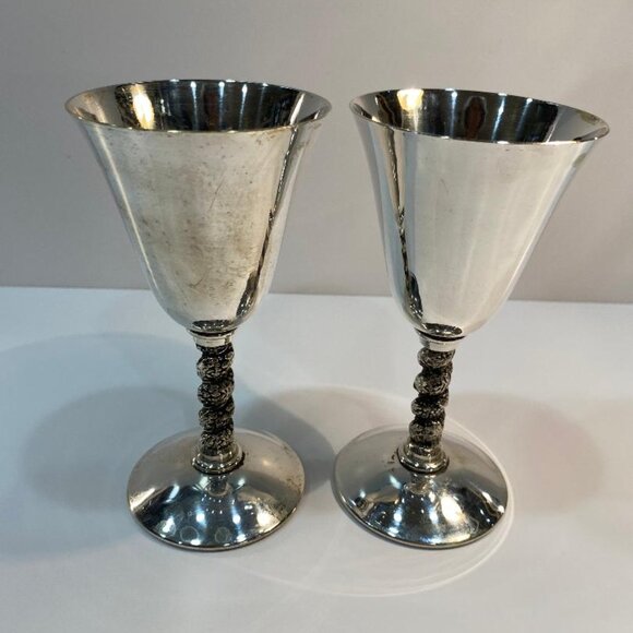 Pair of Silverplate Wine Goblets Made in Spain ~ Vintage - Picture 2 of 6